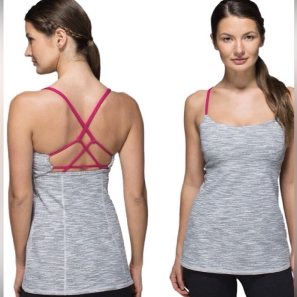 Lululemon Dancing Warrior tank top dark Gray with Pink Strappy Back size 2